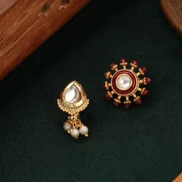 Jazz and Sizzle Set of 2 Gold-Plated Kundan Studded Septum Nosepins-9