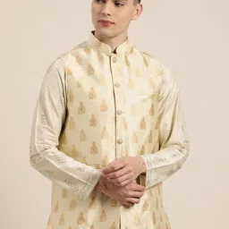 SOJANYA Men Beige & Golden Self-Design Nehru Jacket-picture-41