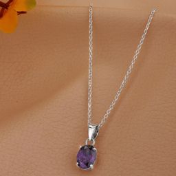 DressBerry Silver-Toned Rhodium-Plated 925 Sterling Silver Oval Pendant with Chain-18
