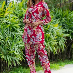 Libas 3 Pcs Floral Printed Shirt Trouser With Waistbelt Co-Ords-picture-2