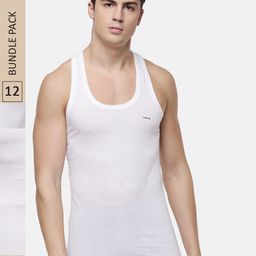 Dollar Men Pack of 12 White Solid Innerwear Vest MLHVE-01-PO12-image-54