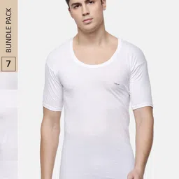 Dollar Men Pack Of 7 White Solid Innerwear Vests MLHVE-02-PO7-image-69