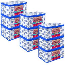 Kuber Industries Set of 9 Blue & White Floral Printed Saree Organisers-6