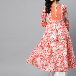 Yash Gallery Women Orange & Off-White Abstract Printed A-Line Kurta-picture-8