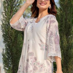 Indo Era Floral Printed Pure Cotton Tunic With Trousers Co-Ords-image-44