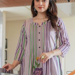 Indo Era Floral Printed Pure Cotton Tunic With Trousers Co-Ords-image-45
