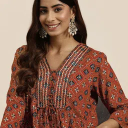 HERE&NOW Women Embroidered Tunic with Trousers-32