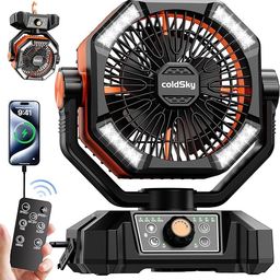 coldSky Rechargeable Table Fan with LED Light & Remote Control, High-Speed Portable Fan With 8 Speed Modes, 20000mAh Battery Operated fan Big Size with Hook for Home, Office, Kitchen (BlackOrange) image 1