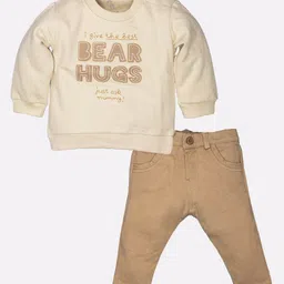 BABY GO Boys Beige & Cream Applique T-shirt with Trousers-image-96