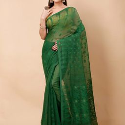 Ruuprekha Ethnic Motifs Linen Blend Jamdani Saree-image-12