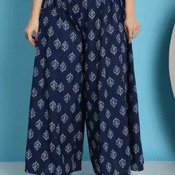 TAG 7 Plus Size Floral Block Printed Flared Pure Cotton Ethnic Palazzos-14