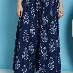 TAG 7 Plus Size Ethnic Motifs Block Printed Pure Cotton Flared Ethnic Palazzo-15