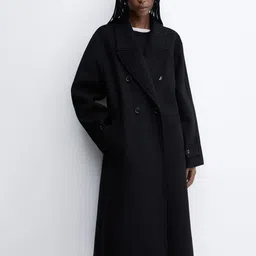 MANGO Double-Breasted Peaked Lapel Collar Longline Oversized Overcoat-22