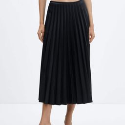 MANGO Faux Leather Accordion Pleated Flared Midi Skirt-image-70