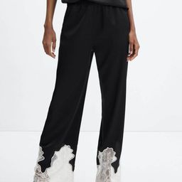 MANGO Women Lace Inserts Wide Leg High-Rise Trousers-image-67
