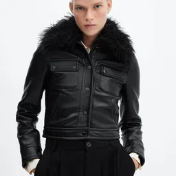 MANGO Women Faux Leather Parka Jacket-13