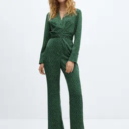 MANGO Green & Black Printed Basic Jumpsuit-30