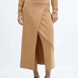 MANGO Knitted Wrap Midi Skirt-image-18