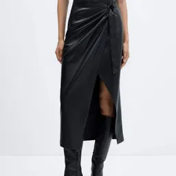 MANGO Faux Leather Wrap Midi Skirt-image-39