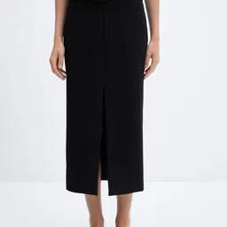 MANGO Front-Slit Midi Straight Skirt with Belt-image-79
