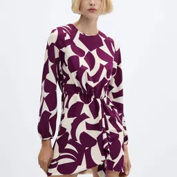 MANGO Geometric Print Puff Sleeves A-Line Mini Dress-image-11