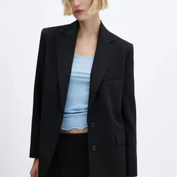 MANGO Single-Breasted Notched Lapel Collar Smart Casual Blazer-20