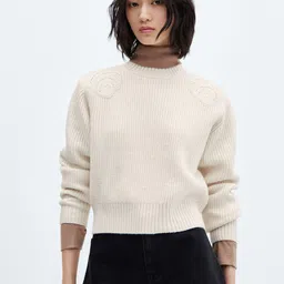 MANGO High Neck Self Design Knitted Pullover-image-35