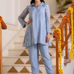 HOUSE OF JAMOTI Sequinned Shirt Collar Neck Shirt & Flared Trouser-picture-18