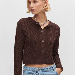 MANGO Women Cable Knit Crop Cardigan-42