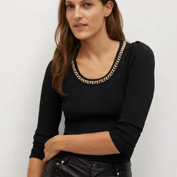 MANGO Women Black Solid Jewel Neck Pullover Sweater-image-93