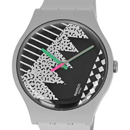 Swatch Unisex Black Printed Dial & Grey Ceramic Straps Water Resistant Analogue Watch SO32M102-42