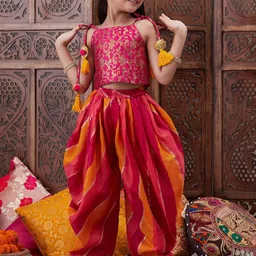 ROJAA Girls Floral Printed Shoulder Straps Top with Dhoti Pants-image-32