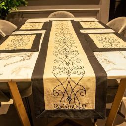 iwish Luxurious Dining Fine Embroidered Table Runner with Matching Placemats image 1