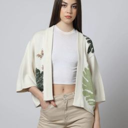 outryt by azorte Patterned Regular Fit Open-Front Shrug image 1