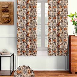 cortina eyelet curtain Set of 2 Leaf Print Window Curtains image 1