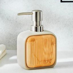 home centre Rectangular-Shaped Polyresin & Bamboo Soap Dispenser image 1