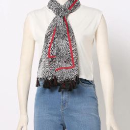 fig Leaf Print Stole with Tassels image 1