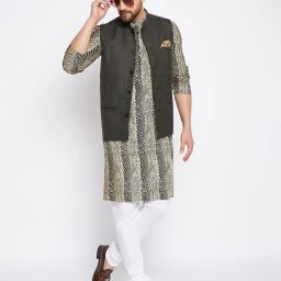 even Checked Regular Fit Nehru jacket image 1