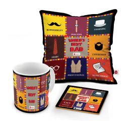 indigifts Typographic Print Square Cushion with Mug & Coaster image 1