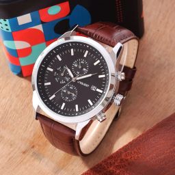 uniquest Black Dial Analogue Fashion Watch with Multi-Dial Function And Leather Strap For Men image 1