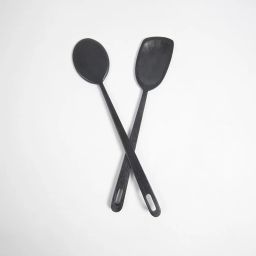 qura Set of 2 Hand Carved Noir Wooden Spatulas image 1