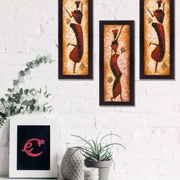 ecraftindia Set of 3 Dancing Lady Satin Matt Texture UV Art Painting image 1
