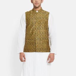 fabindia Geometric Print Nehru Jacket with Welt Pockets image 1