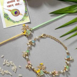 nvr Set of 2 Stone-Beaded Rakhi Set with Roli Chawal image 1