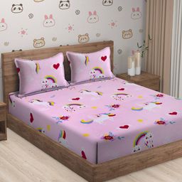 soknack 210 TC Graphic Print Queen-Size Bedsheet with Pillow Covers image 1
