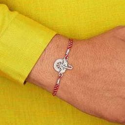 Men American Diamond Lord Ganesha Thread Rakhi with Roli Chawal-image-58