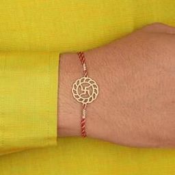 Men Gold-Plated Swastik Thread Rakhi with Roli Chawal-image-30