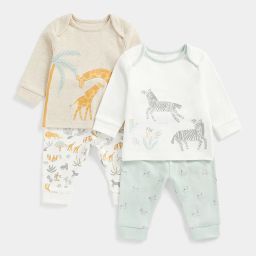 mothercare Pack of 2 Little Zoo Print Top & Pyjamas Set image 1