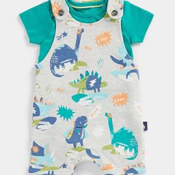 mothercare Dino Print Dungaree Set image 1