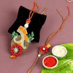 aapno rajasthan Set of 2 Handcrafted Bhaiya-Bhabhi Rakhis with Tilak & Card image 1